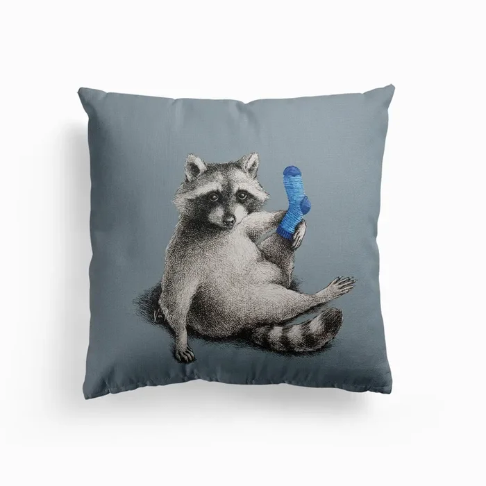 Yoga Raccoon Canvas Cushion by Via Fang