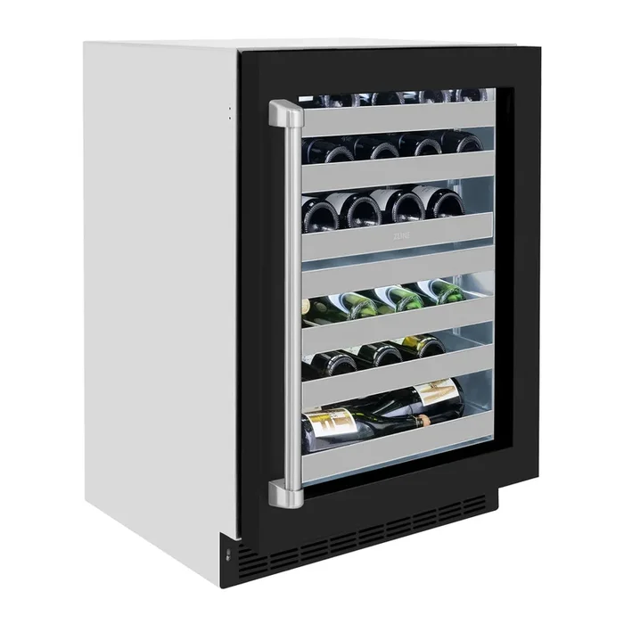 ZLINE 24″ Touchstone Dual Zone 44 Bottle Wine Cooler with Black Matte Glass Door, RWDO-BLM-24