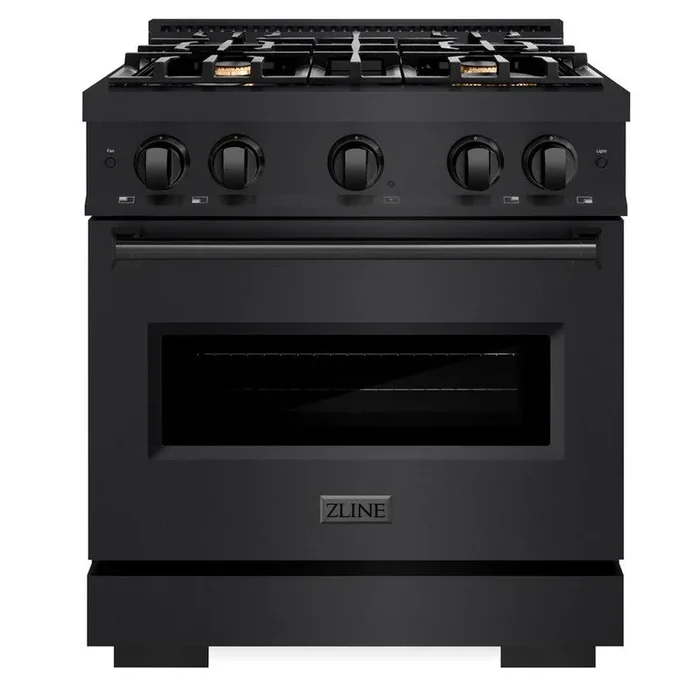 ZLINE 30″ 4.2 cu. ft. Classic Dual Fuel Range in Black Stainless Steel with 4 Brass Burners, CDRB-BR-30