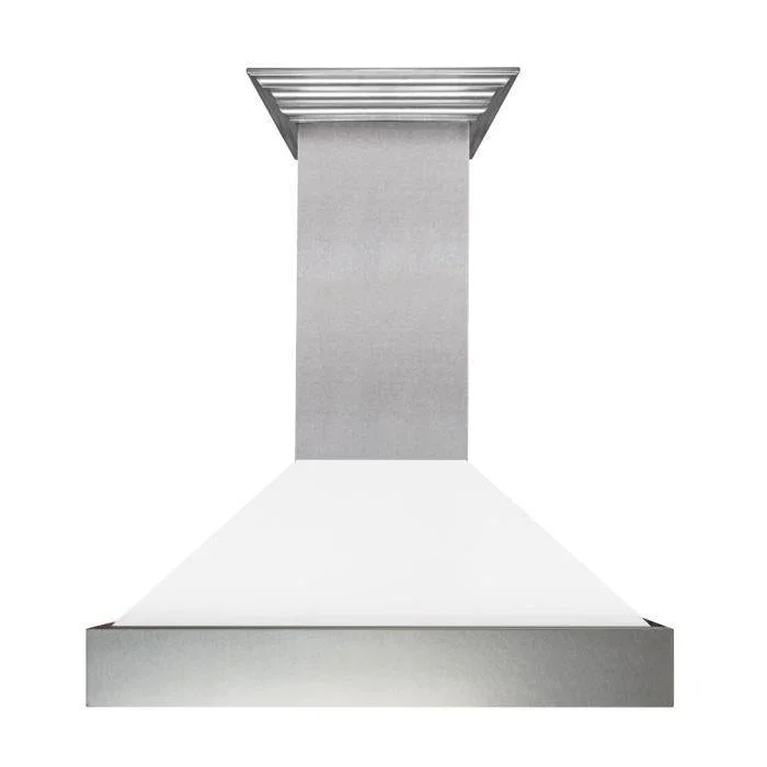 ZLINE 36″ Ducted Satin Stainless Steel Wall Mount Range Hood with White Matte Shell, 8654WM-36