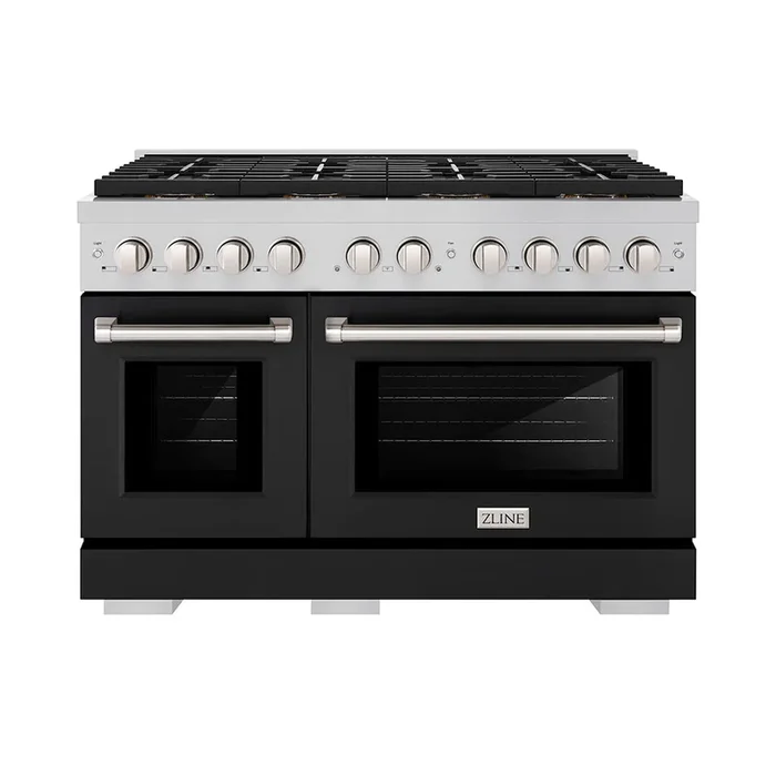 ZLINE 48″ 6.7 cu. ft. Paramount Dual Fuel Range with 8 Burner DuoPro™ Cooktop and Dual Ovens with Black Matte Doors, PSDR-BLM-48