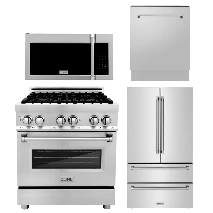 ZLINE Appliance Package – 30 in. Dual Fuel Range, Over-the-Range Microwave, 3 Rack Dishwasher, Refrigerator, 4KPR-RAOTRH30-DWV