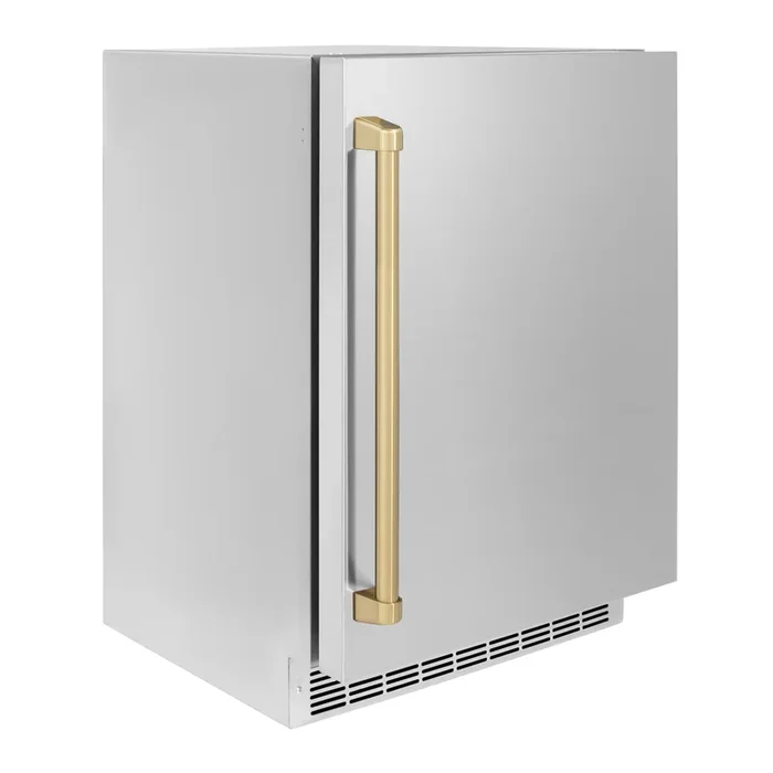 ZLINE Autograph 24″ Touchstone 151 Can Beverage Fridge with Solid Stainless Steel Door and Champagne Bronze Handle, RBSOZ-ST-24-CB
