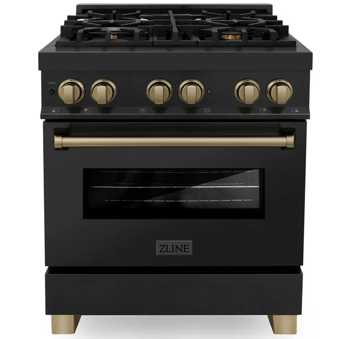 ZLINE Autograph 30″ 4.0 cu. ft. Dual Fuel Range in Stainless Steel with Bronze Accents, RABZ-30-CB