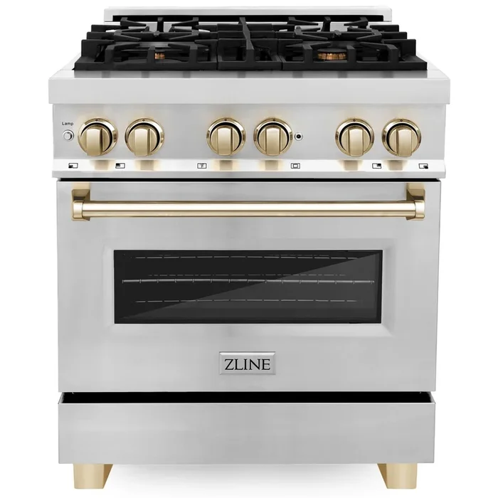 ZLINE Autograph 30″ 4.0 cu. ft. Dual Fuel Range in Stainless Steel with Gold Accents, RAZ-30-G