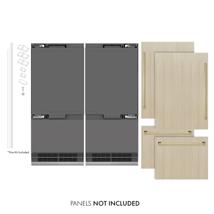 ZLINE Autograph 72″ 39.6 cu. ft. Panel Ready French Door Built-In Bottom Freezer Refrigerator with Water Dispensers and Ice Makers with Graphite Gray Interior and Polished Gold Accents, GRBITZ-72-G