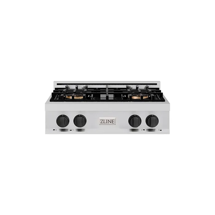 ZLINE Autograph Edition 30″ Classic Gas Rangetop with 4 Burner DuoPro™ Cooktop in Stainless Steel and Matte Black Accents, PCRTZ-30-MB