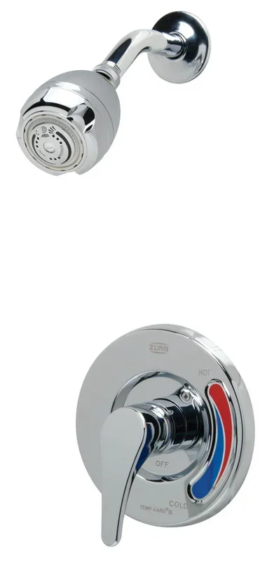 Zurn Temp-Gard III Pressure-Balanced Shower Valve With 1.5 GPM Wall-Mount Shower Head, NPT Connections, Chrome-Plated Z7301-SS-MT-S9